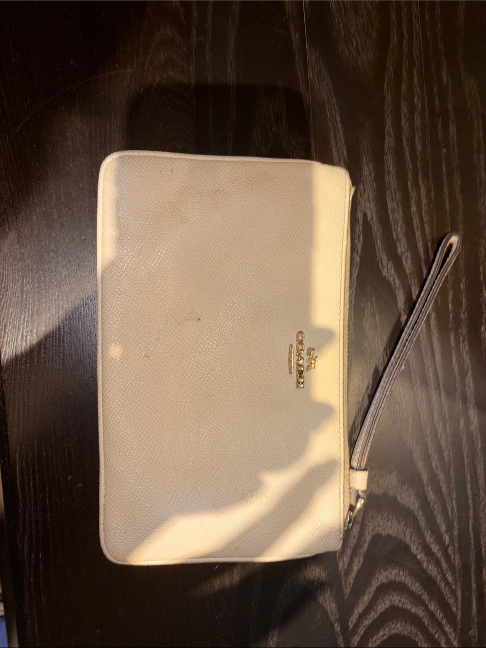 Coach Cream Leather Zip Wristlet